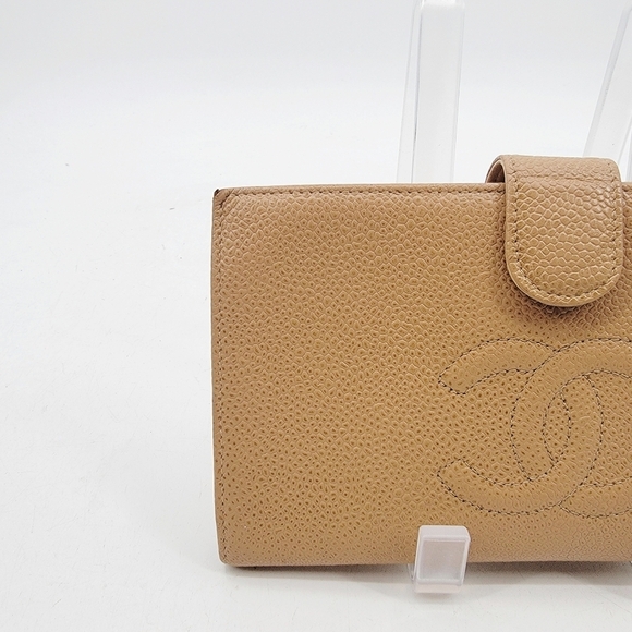 Chanel Vintage Timeless Tan Camel Pebbled Leather Bifold Wallet Karl Lagerfeld - Picture 2 of 16